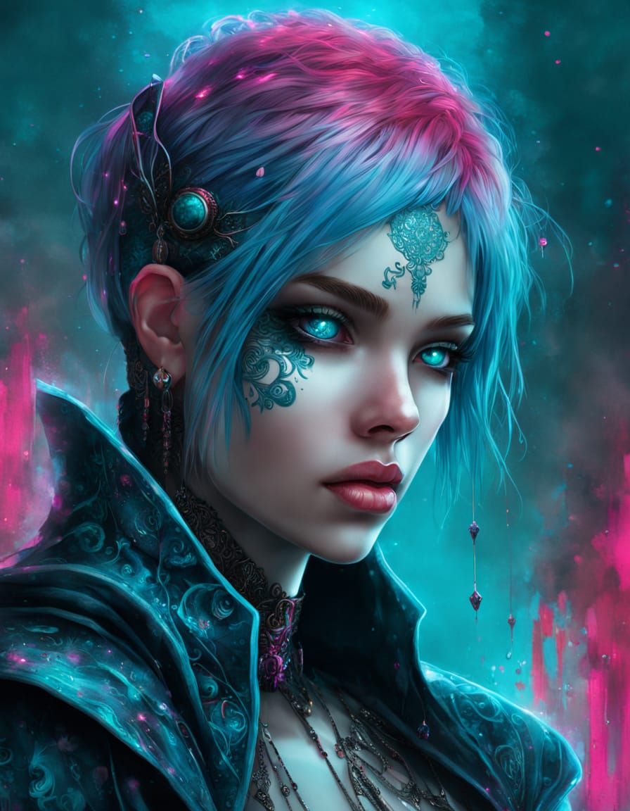 Cyberpunk Anime Girl Portrait in Luis Royo Style