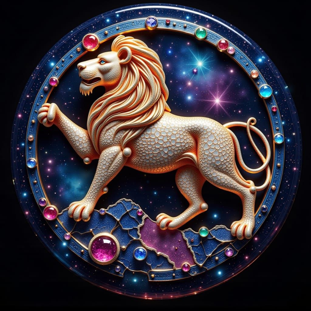 Leo Constellation Lion Made of Gemstones in Art Deco Style