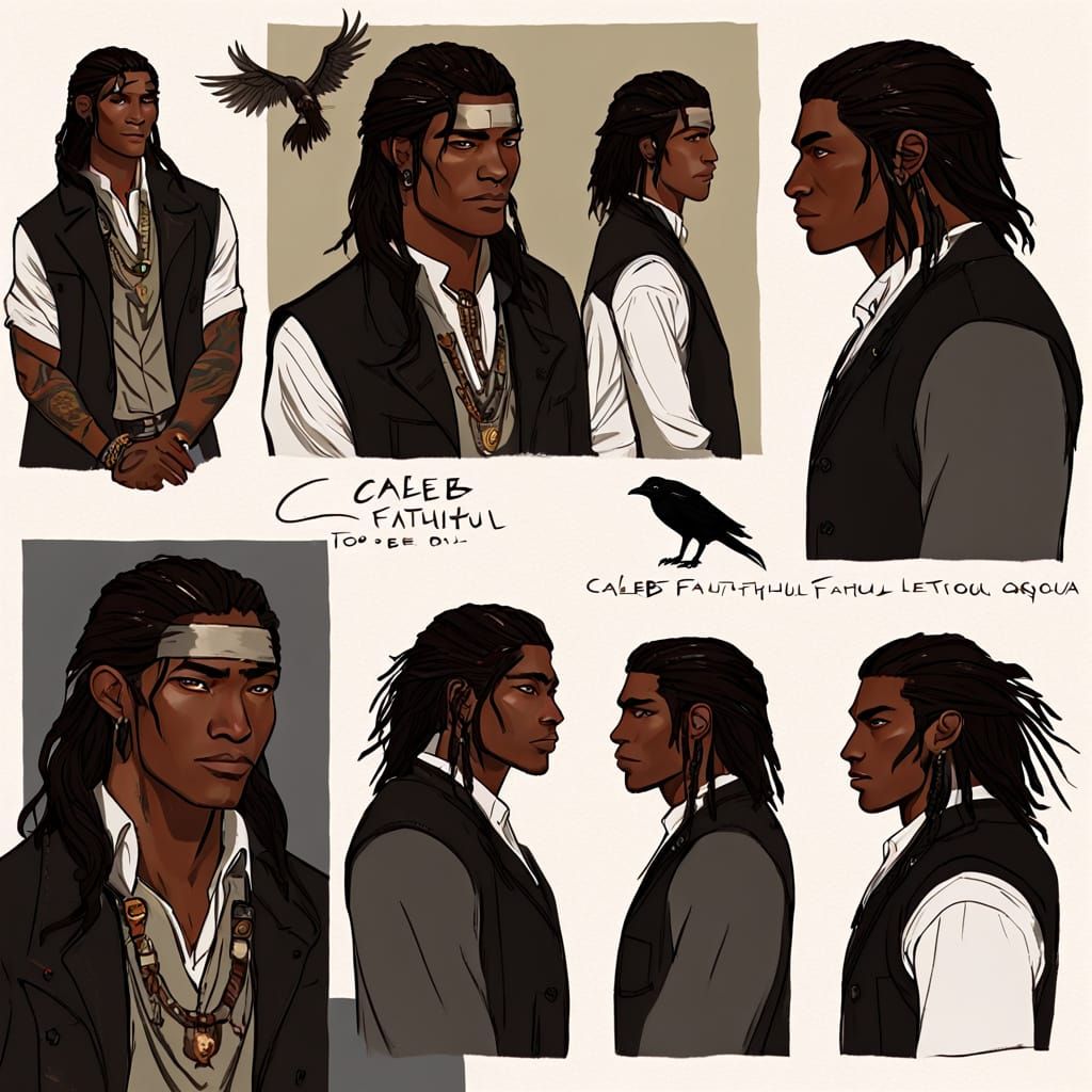 Androgynous Native American Warlock with Raven Hair and Bron...