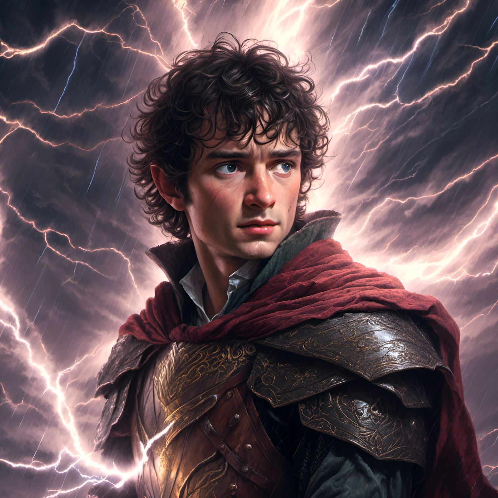 Epic Fantasy Portrait of a Hobbit in Lightning