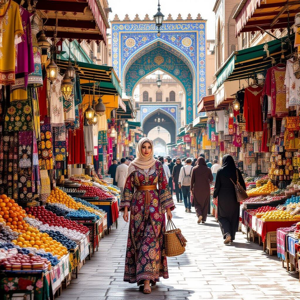 Ottoman Lady Shops in Bustling Persian Bazaar