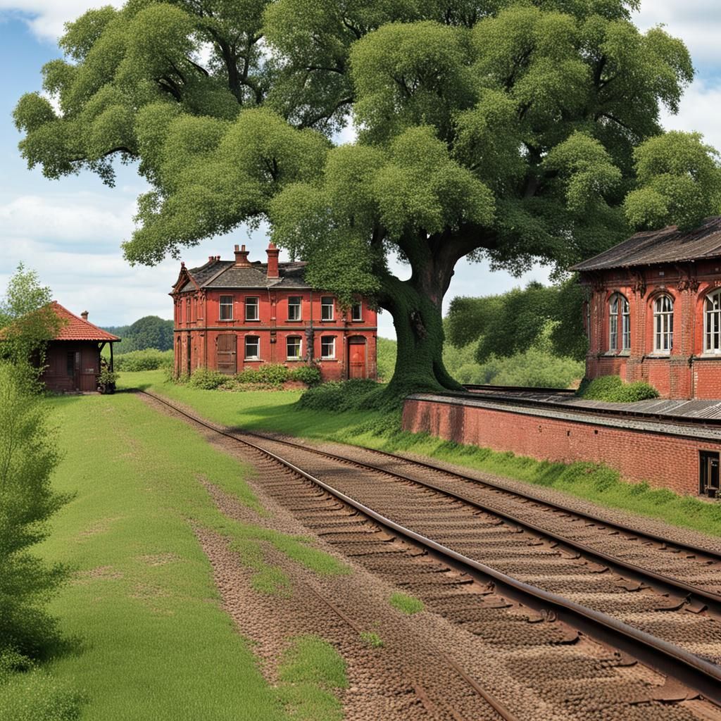 Railway Track Through Grassy Field at Sunrise