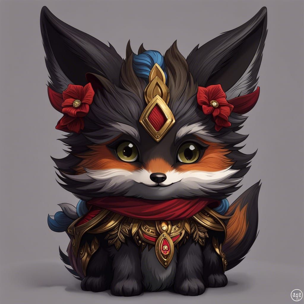 Chibi Nine-Tailed Fox in Detailed Digital Art