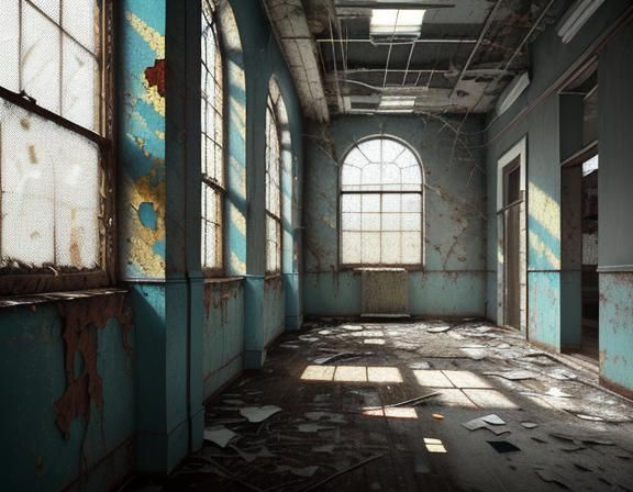 Derelict Hospital Interior as Expressionist Oil Painting