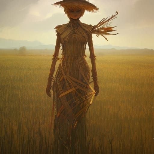 Scarecrow in Windy Field: Hyperdetailed Concept Art