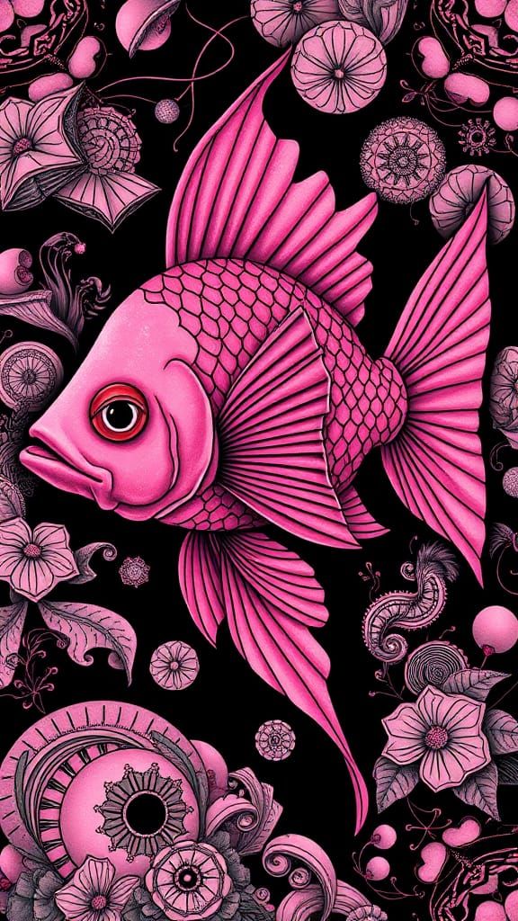 Pink Fish Tessellation in Escher Style