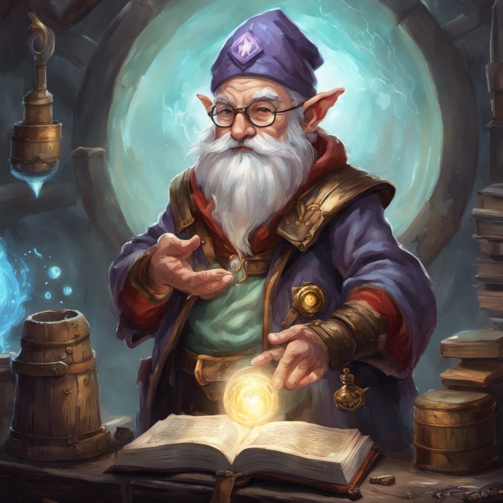 Gnome Wizard: Tech Mage Navigating Magic Portals