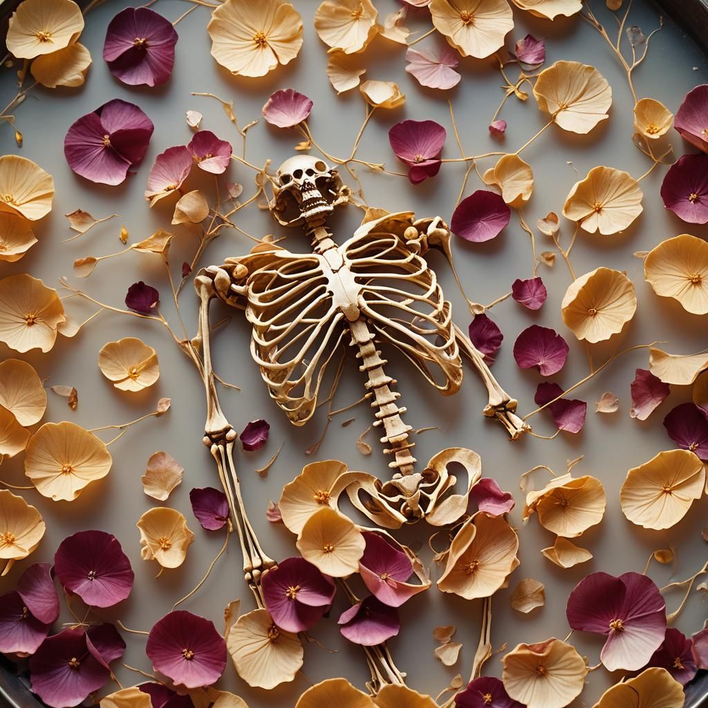 Oshibana Art: Floral Skeleton in Golden Light