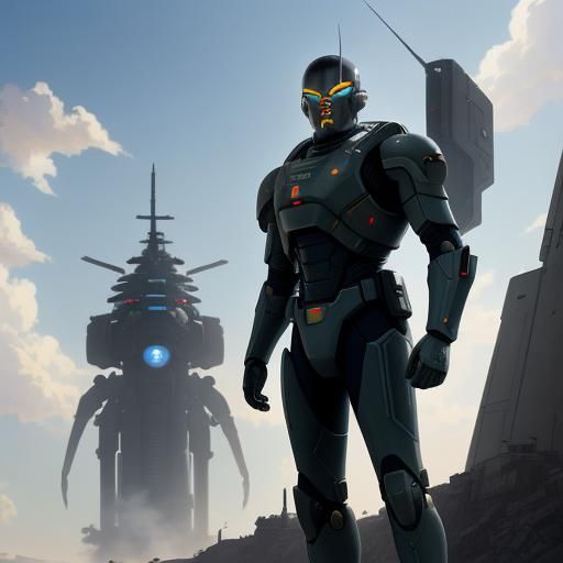 Futuristic Soldier in Alien City, Studio Ghibli Style