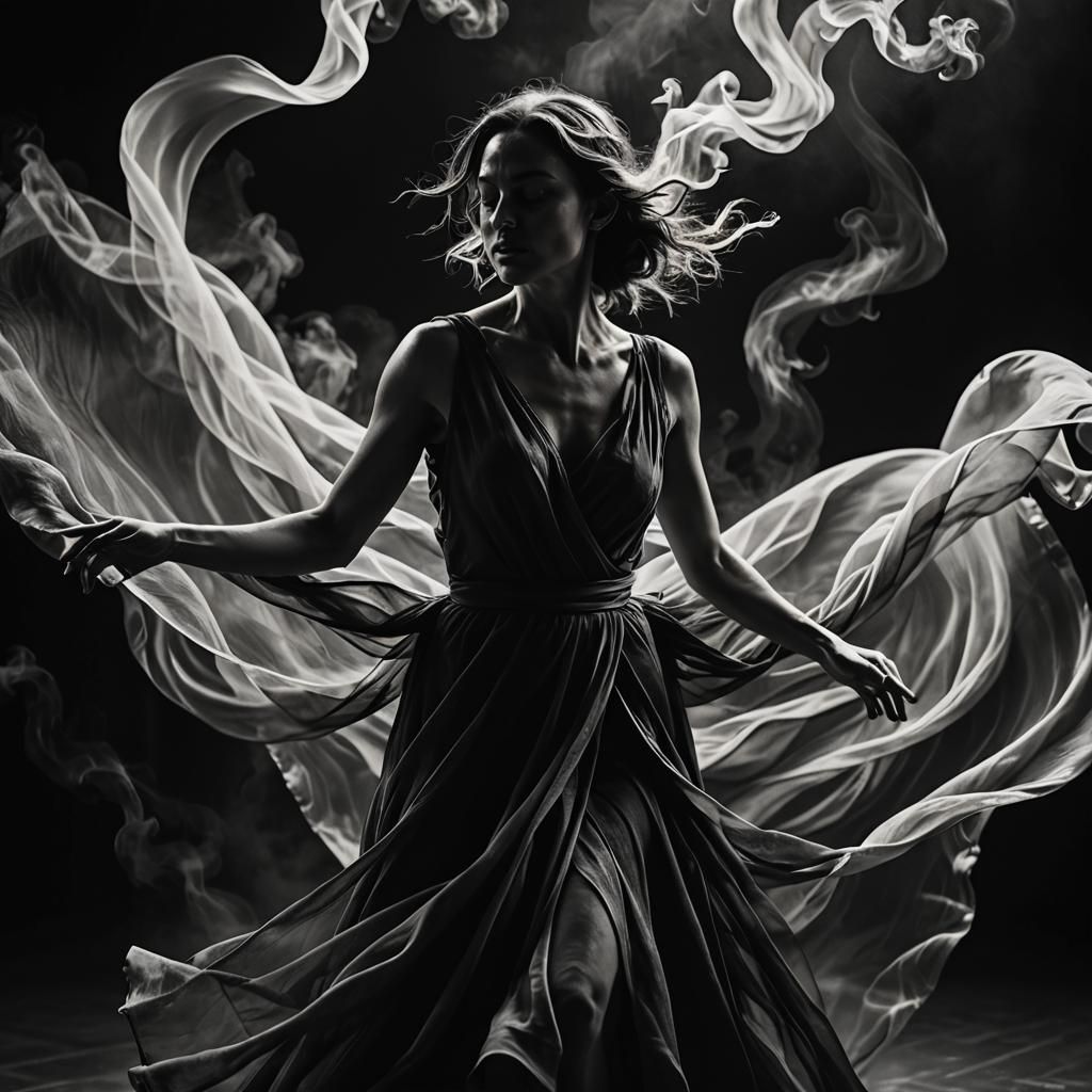 Woman's Dance in Flowing Silk: Cinematic Black and White