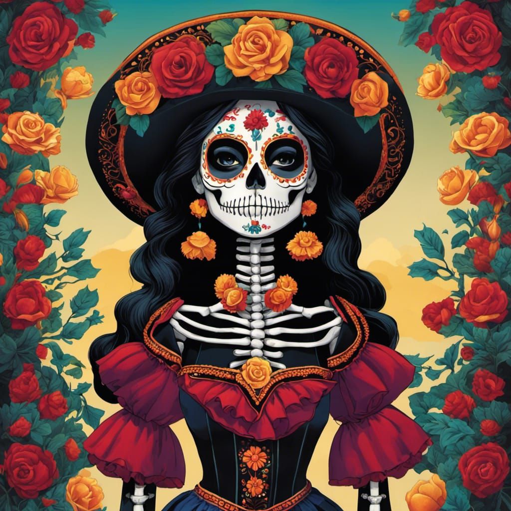 Day of the Dead Skeleton Doll in Graphic Novel Style