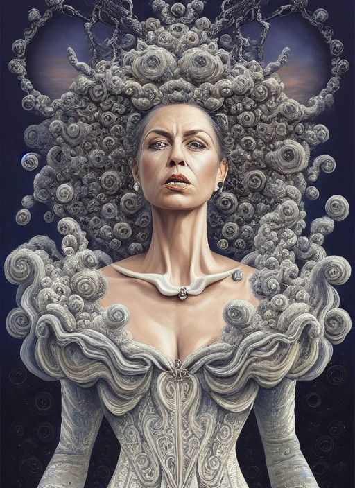 Queen in Cloud Dress: Hyperrealistic Digital Art