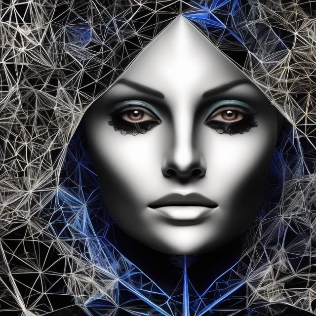 Fractal Polygon Woman: Shattered Mixed Media Portrait