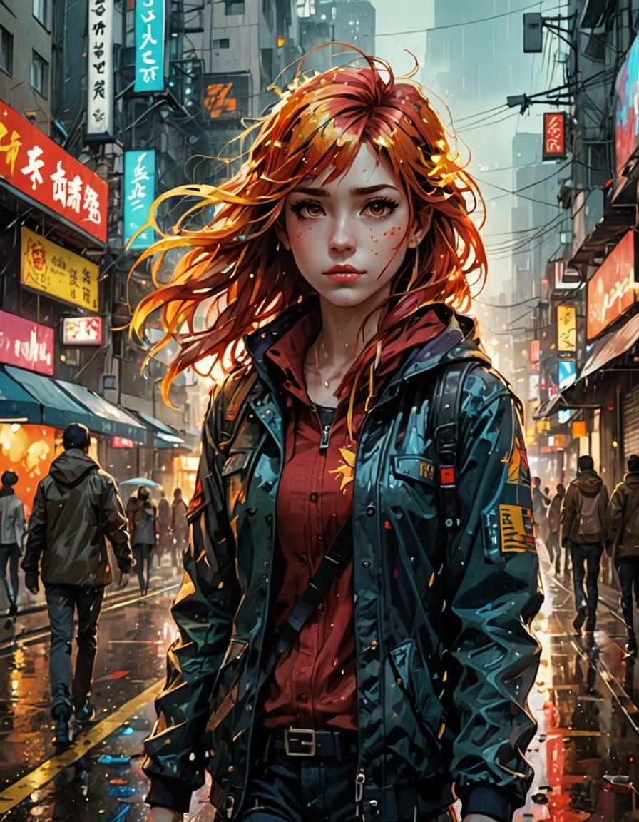 Rainy Cityscape: Anime Realism Watercolor Masterpiece