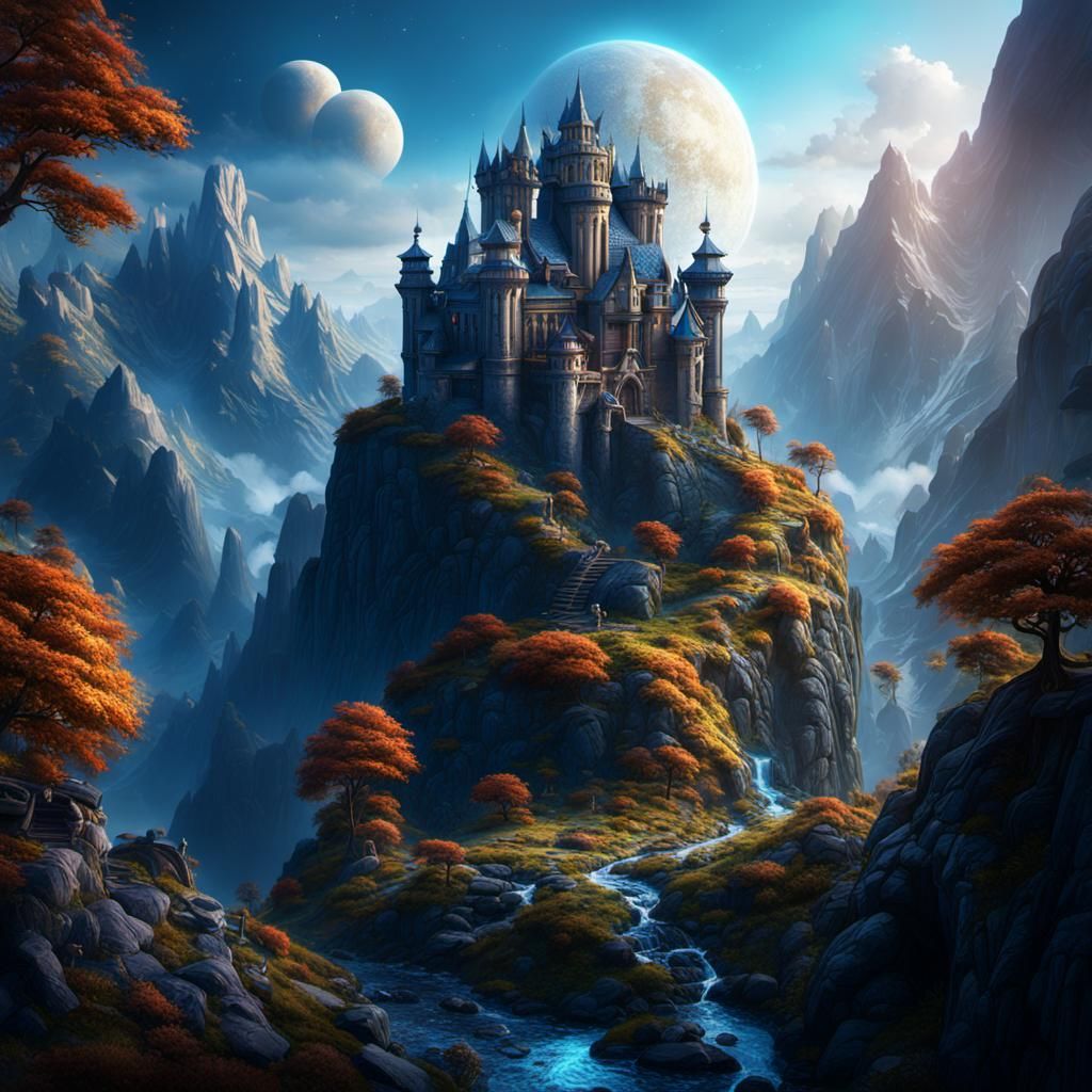 Fantastical Castle at World's Top in Detailed Painting
