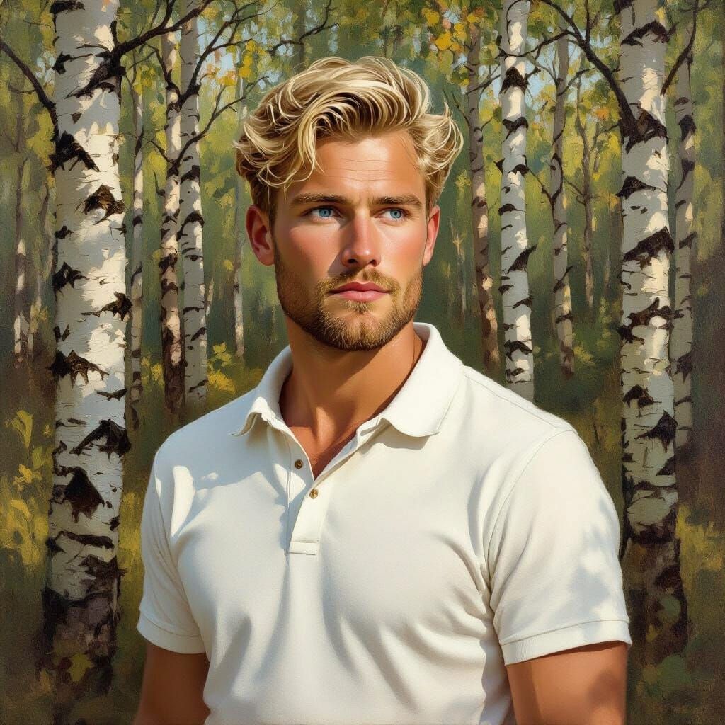 Nordic Man Contemplating Forest in Neo-Romantic Style