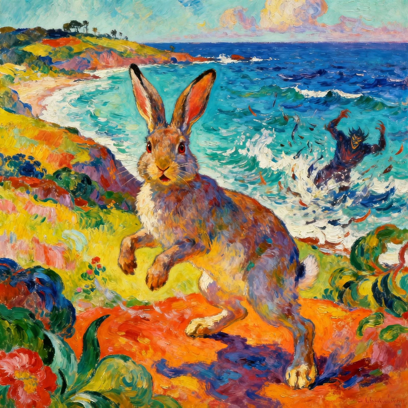 Rabbit Disrupts Serene World in Vivid Colors