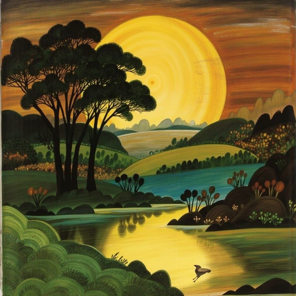 Whimsical Fairytale Landscape Painting with Dreamy Light and...