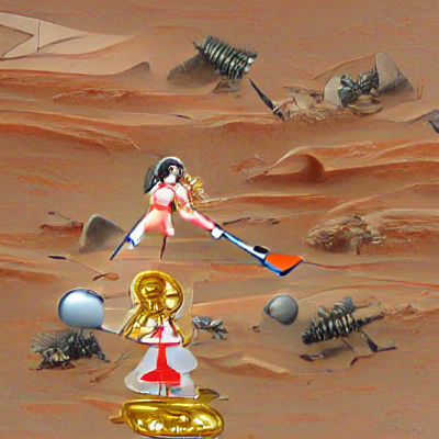 Goddess Battles Robots with Sword on Mars
