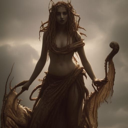 Ana De Armas as Demon Medusa: Realistic Horror Portrait