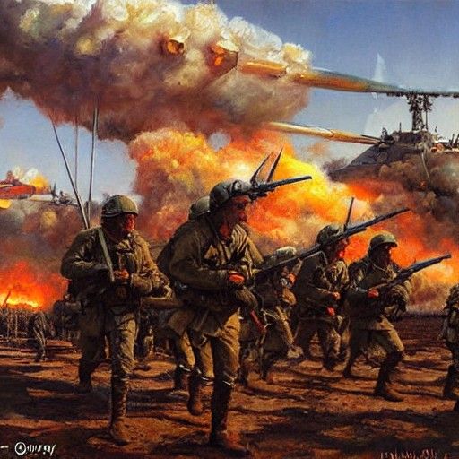 Epic War Scene as Oil Painting