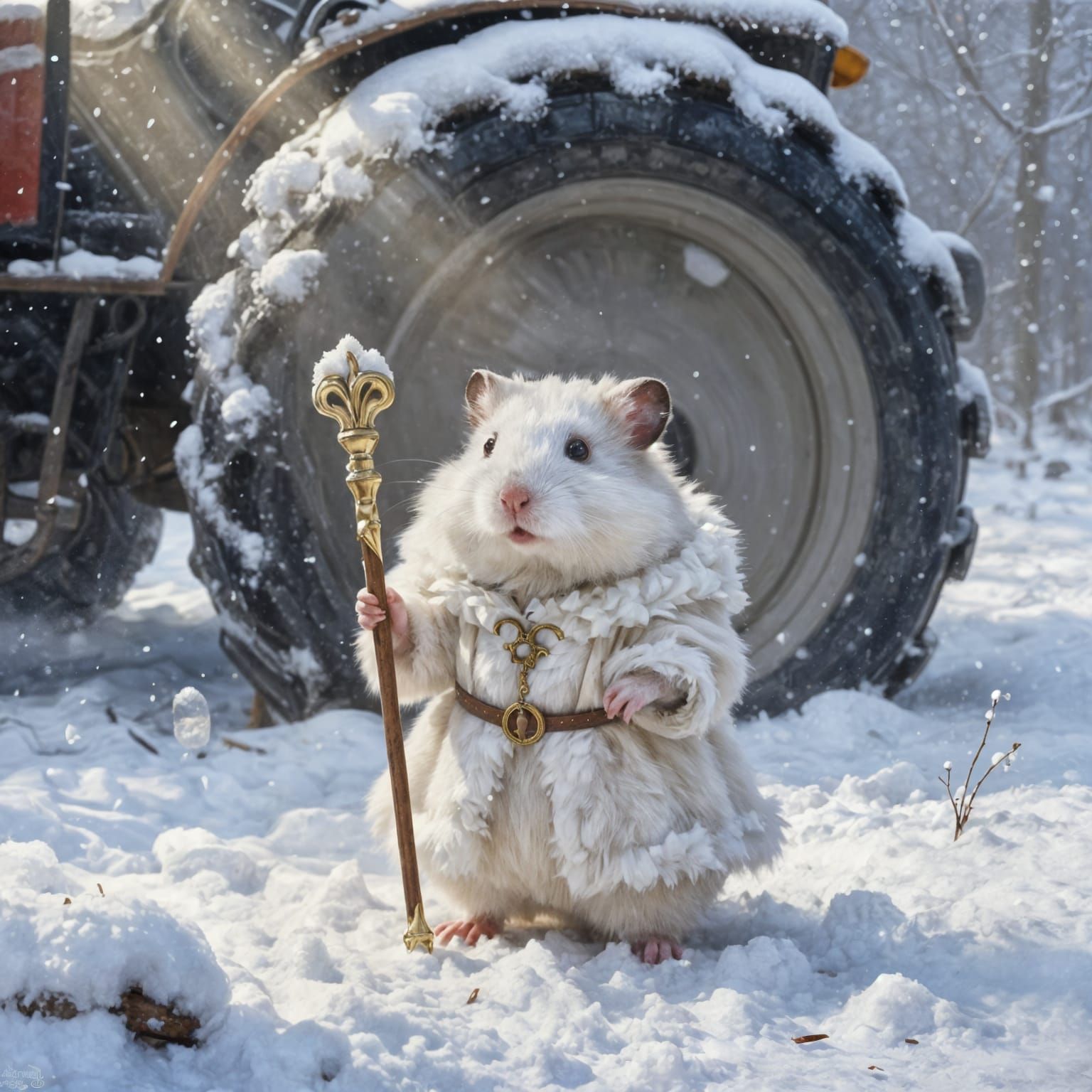 Epic Fantasy Oil Painting of Hamster in Snow