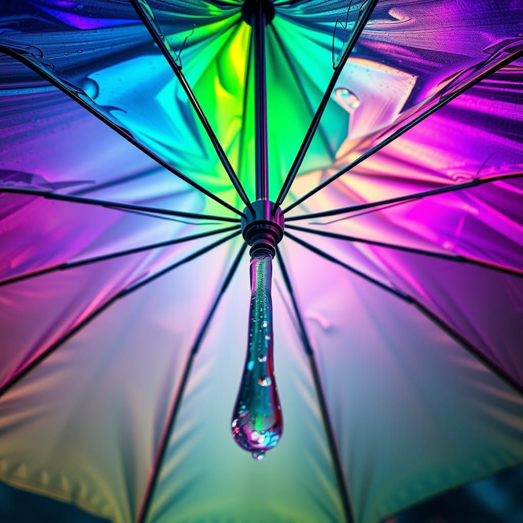 Surreal, Upside-Down Umbrella in Vivid, Iridescent Hues