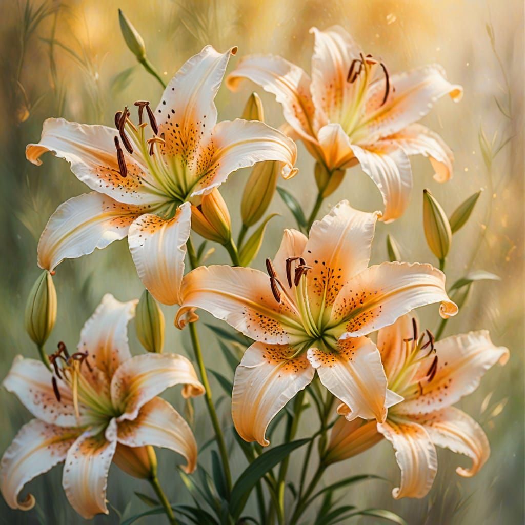 Delicate Tiger Lilies in Soft Impressionist Style
