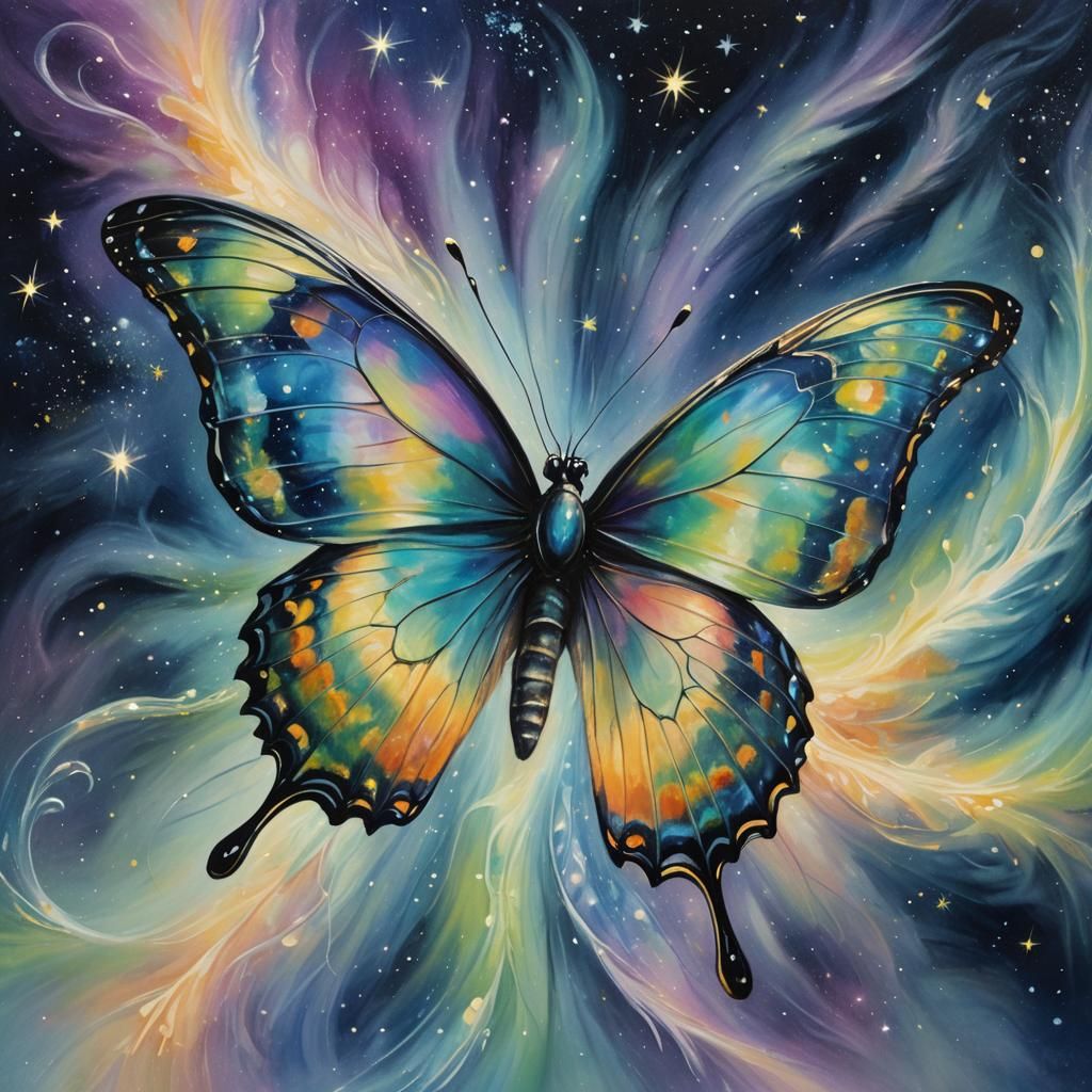 Northern Lights Butterfly in Surrealist Style