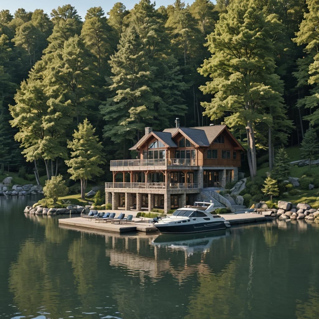 Stunning Lakeside Stone House with Glass Walls in 4K
