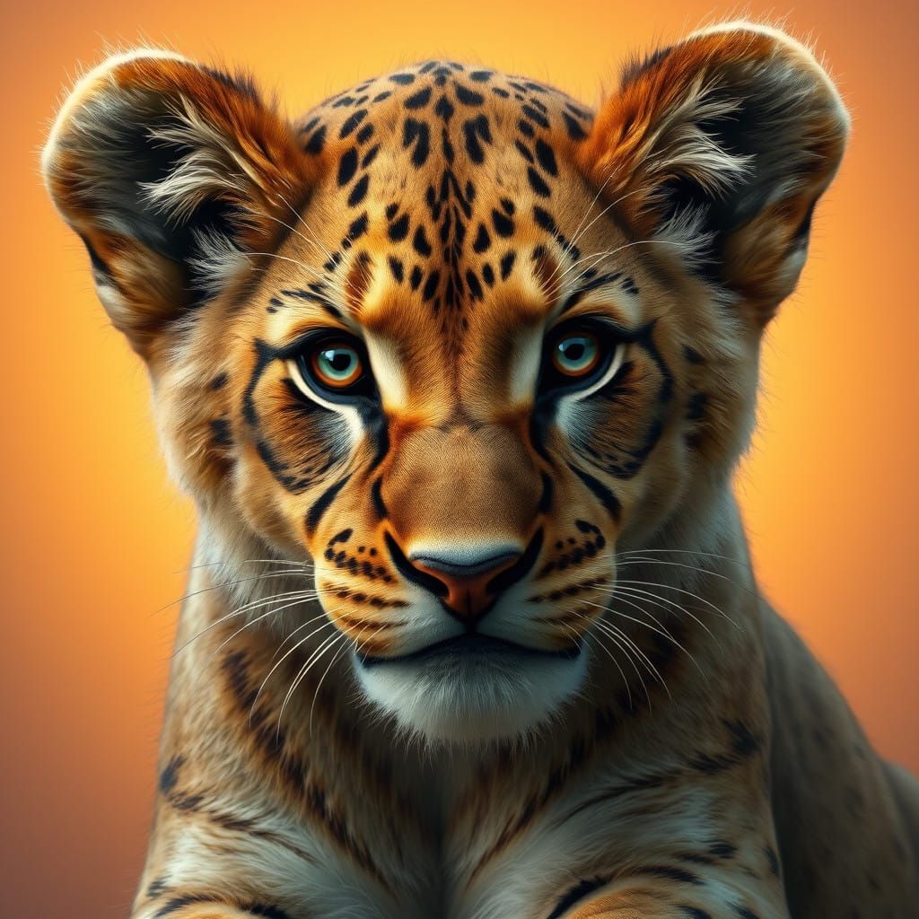 Regal Lion Cub Gazing Directly in a Hyper-Realistic Portrait