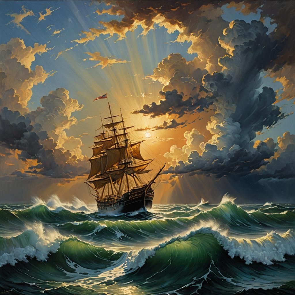 Ship on Stormy Seas: An Oil Painting