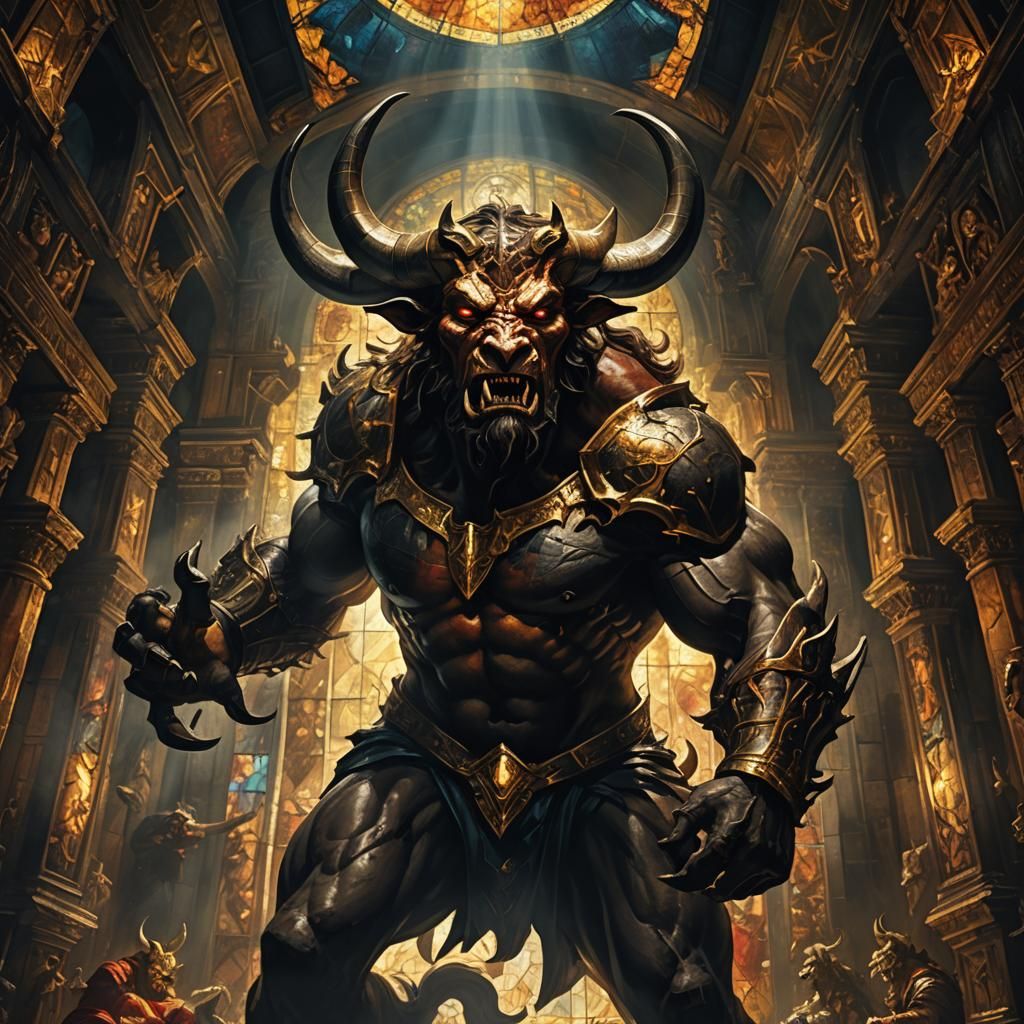 The Devil Transforms into a Majestic Minotaur in a Dark Fant...