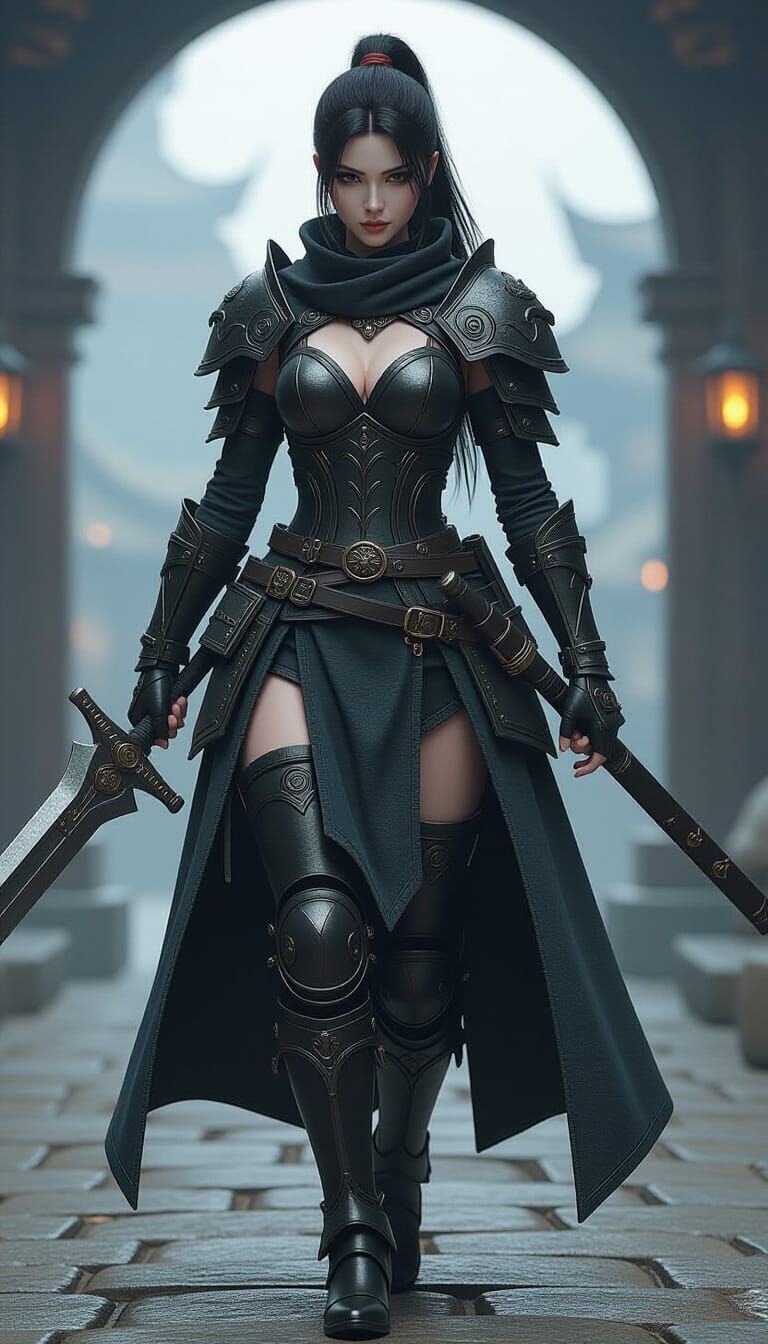 Dark Warrior Female Character in 3D Anime Style