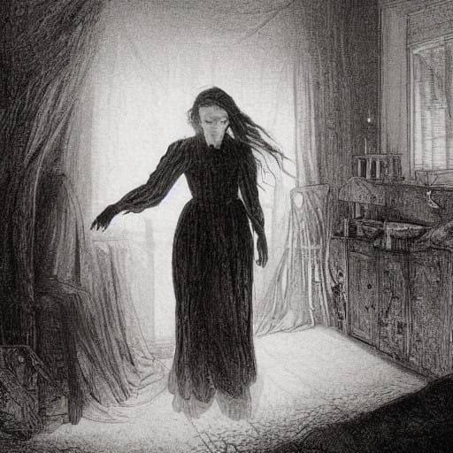 Fearful Victorian Girl in Shadowy Torment