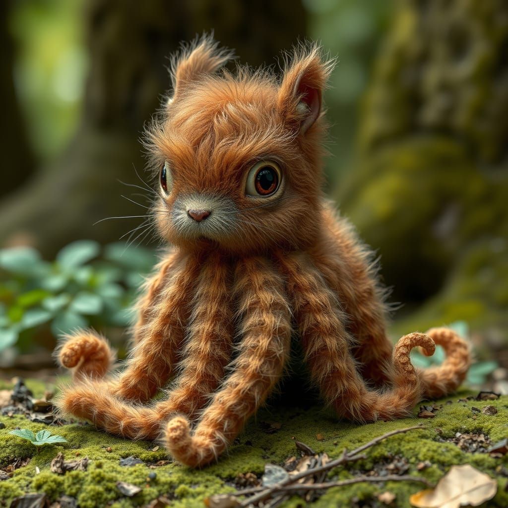 Forest Octopus-Squirrel Hybrid Creature with Tentacles