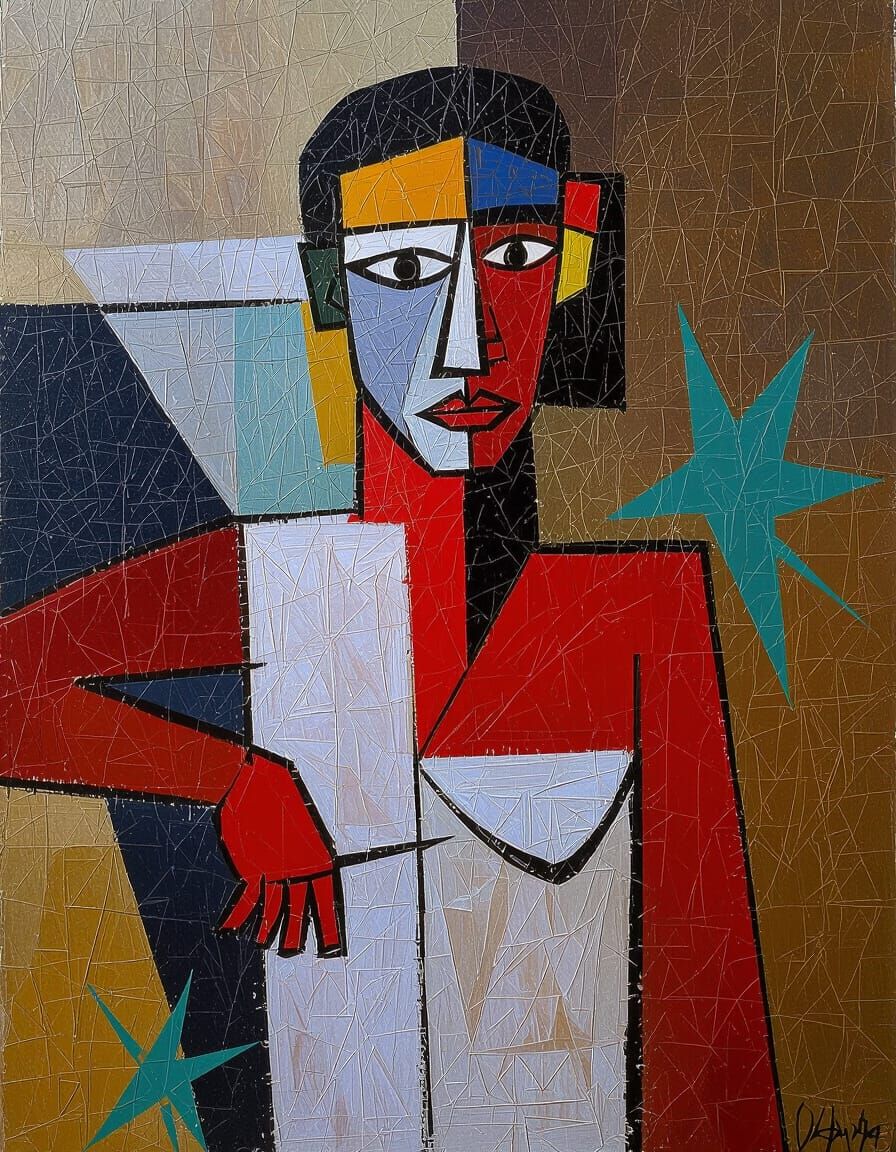 Abstract Figure Painting with Bold Shapes and Colors