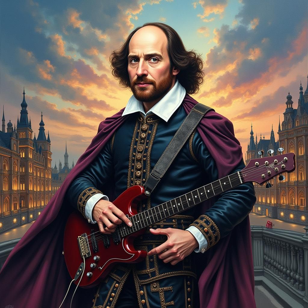 Shakespeare Hard Rock Portrait in Gouache and Watercolor