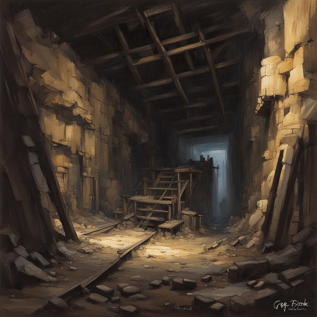 Sinister Abandoned Mineshaft in Dark Fantasy Style