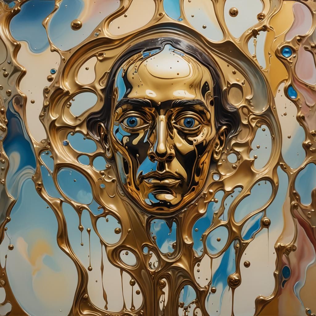 Surreal Melting Mirror Reflecting Dreamscape, Oil Painting