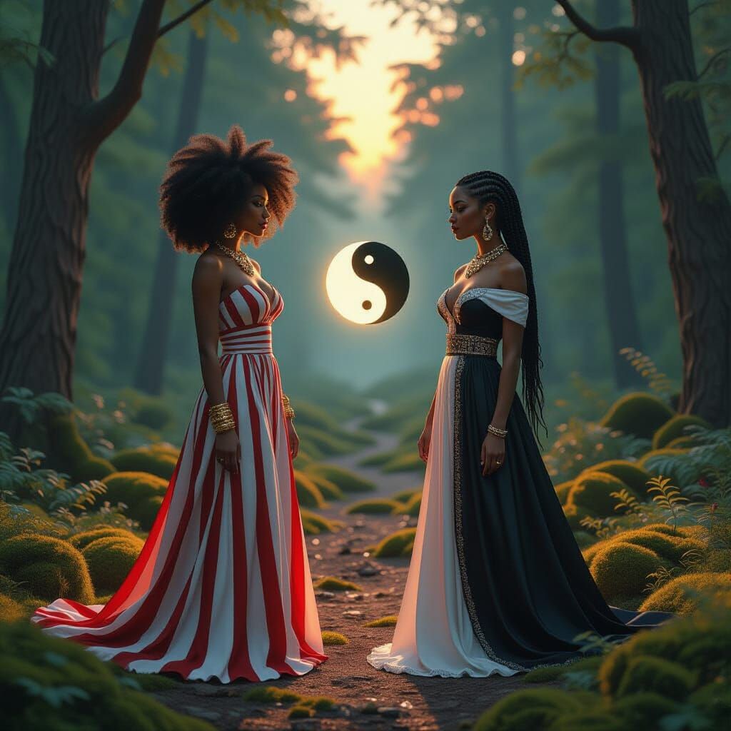 Harmonious Duality: Powerful Feminine Figures in Luminous Fo...