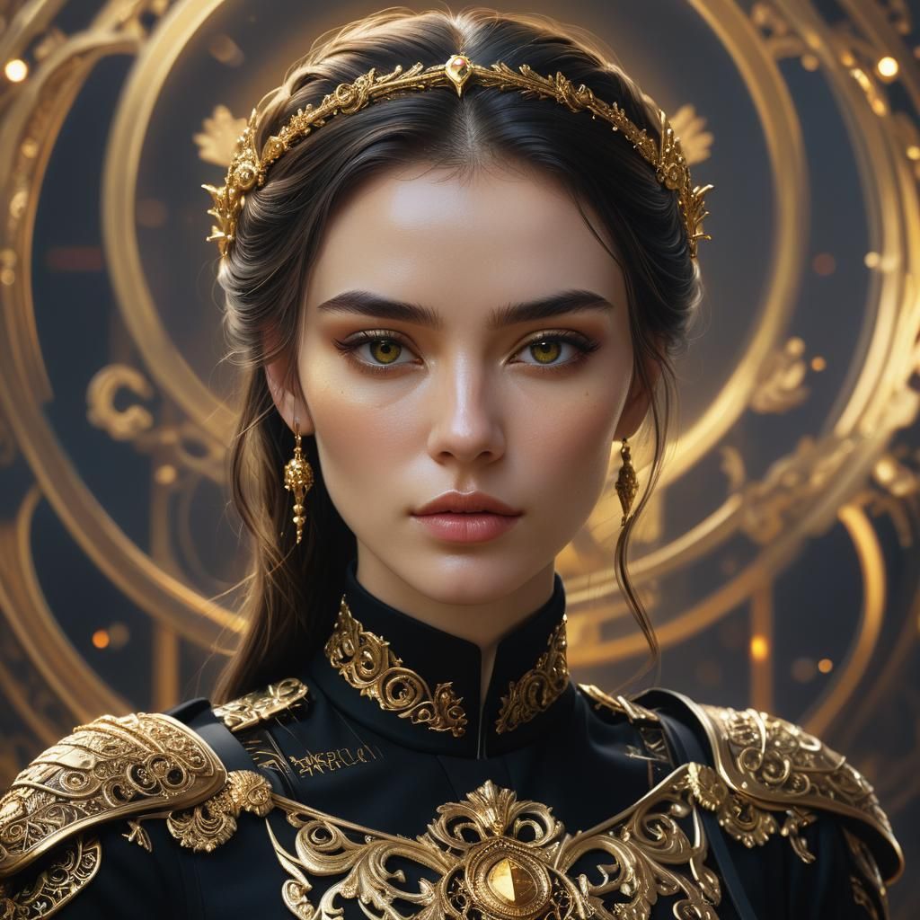 Woman in Black and Gold: A Hyper-Realistic Portrait