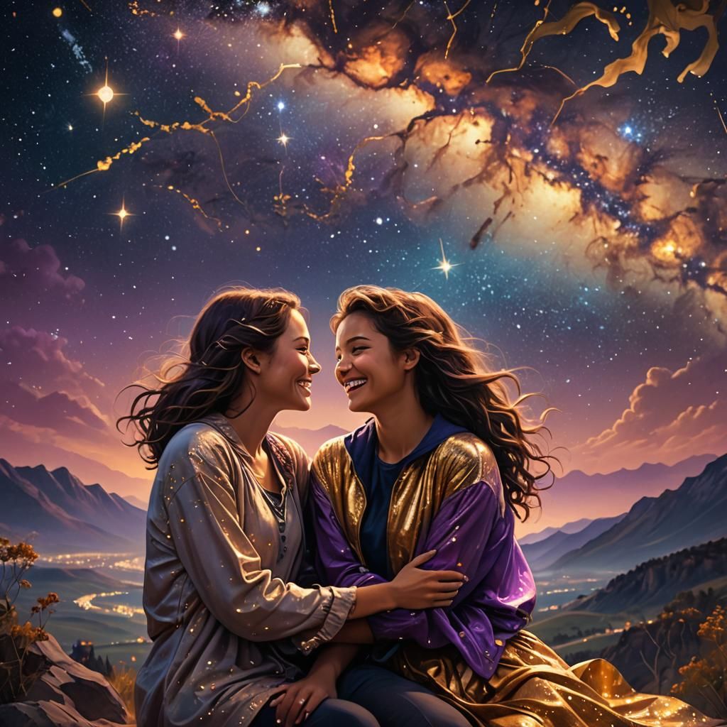 Romantic Couple Sharing Dreams Under Starry Sky