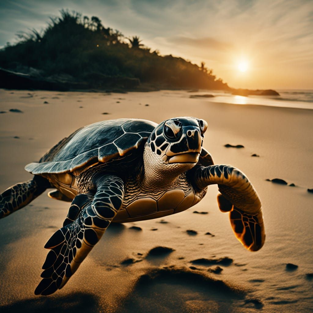 Epic Sea Turtle in Sun-Kissed Oceanic Landscape