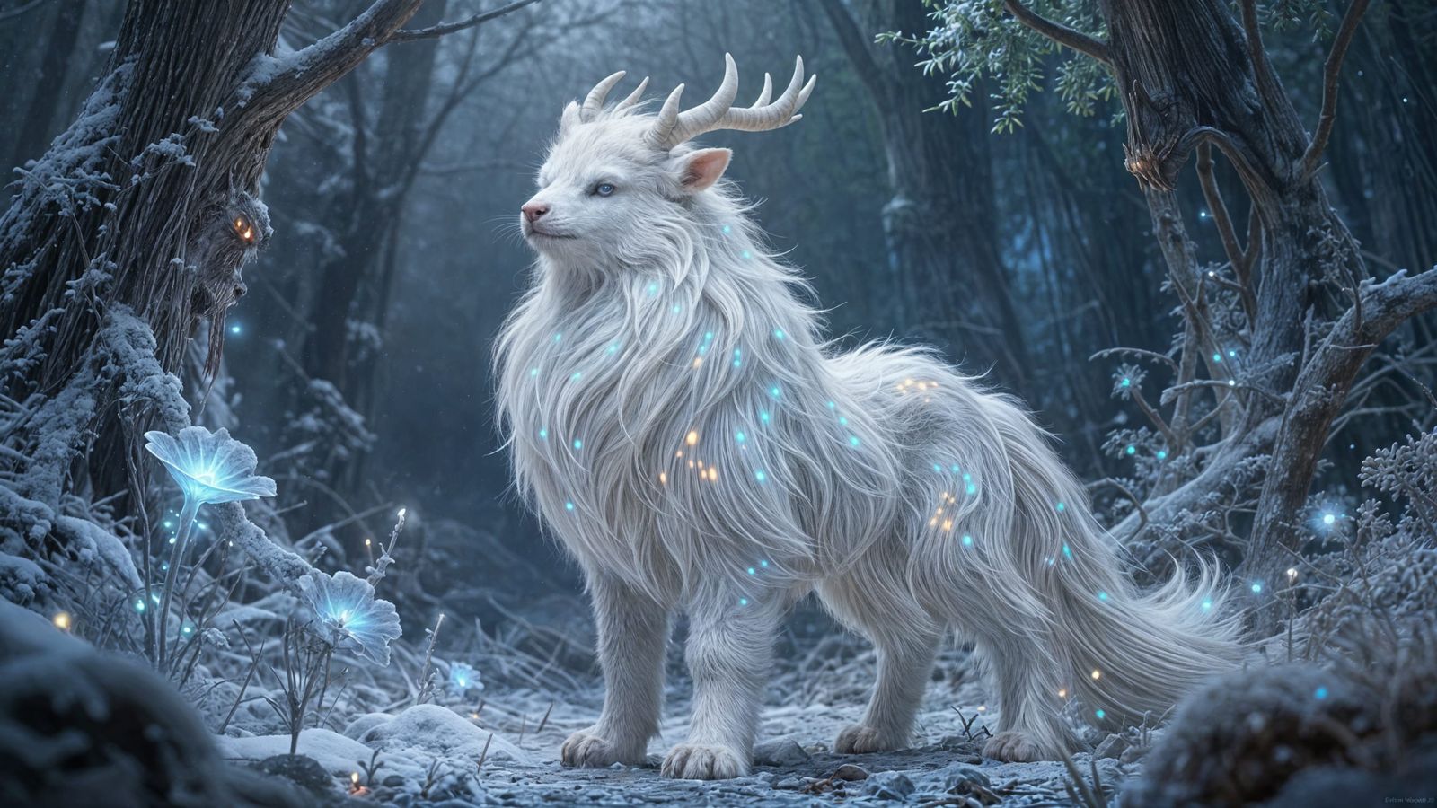 Majestic Newborn Indrik-beast in Bioluminescent Forest