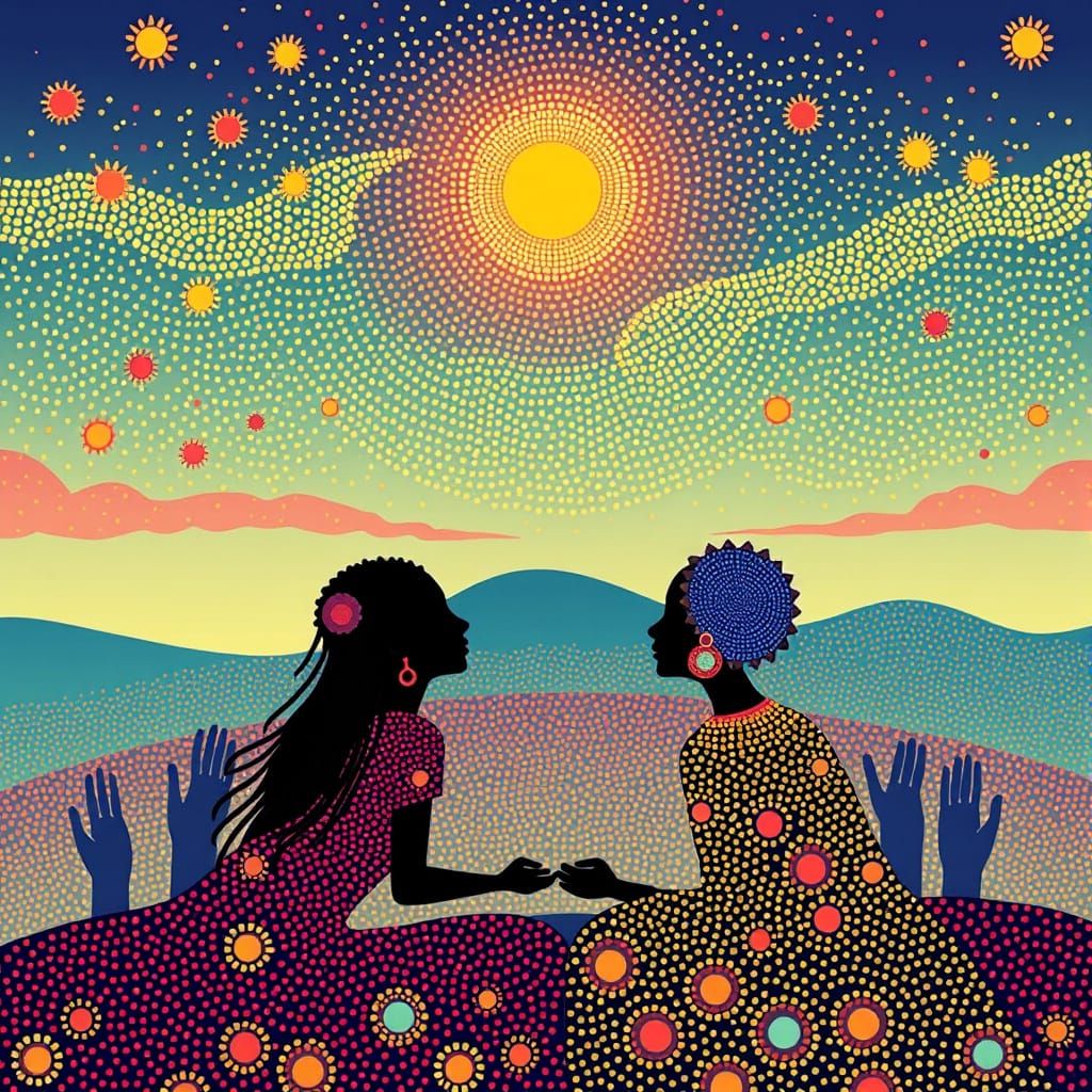 Serene Aboriginal Dot Art Celebration in Luminous Colors