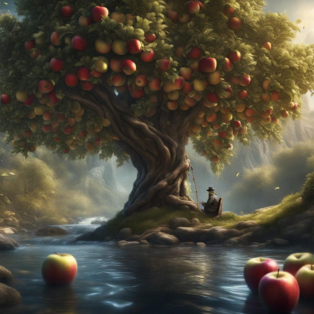 Apple Tree by Fish Filled River: Fantasy Concept Art