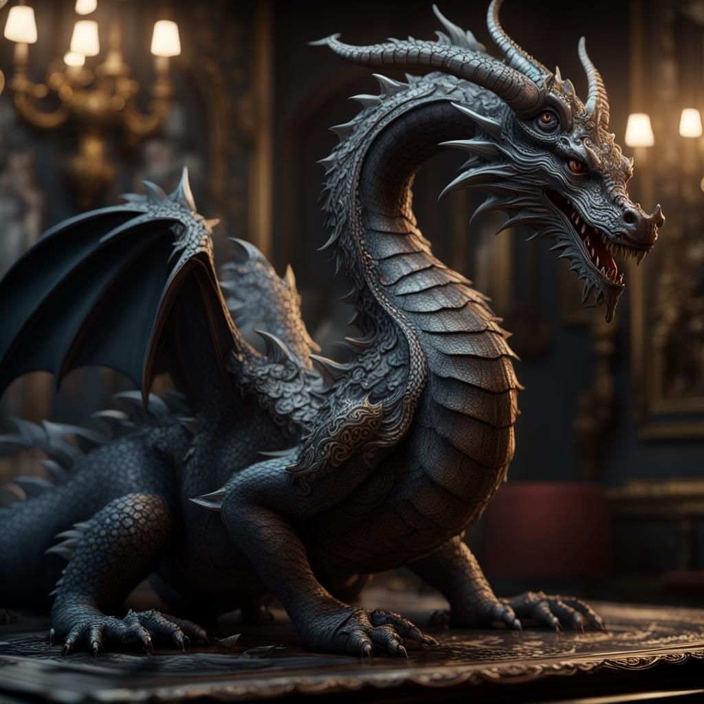 Ornate Dragon in Film Noir Lighting, Detailed Digital Art
