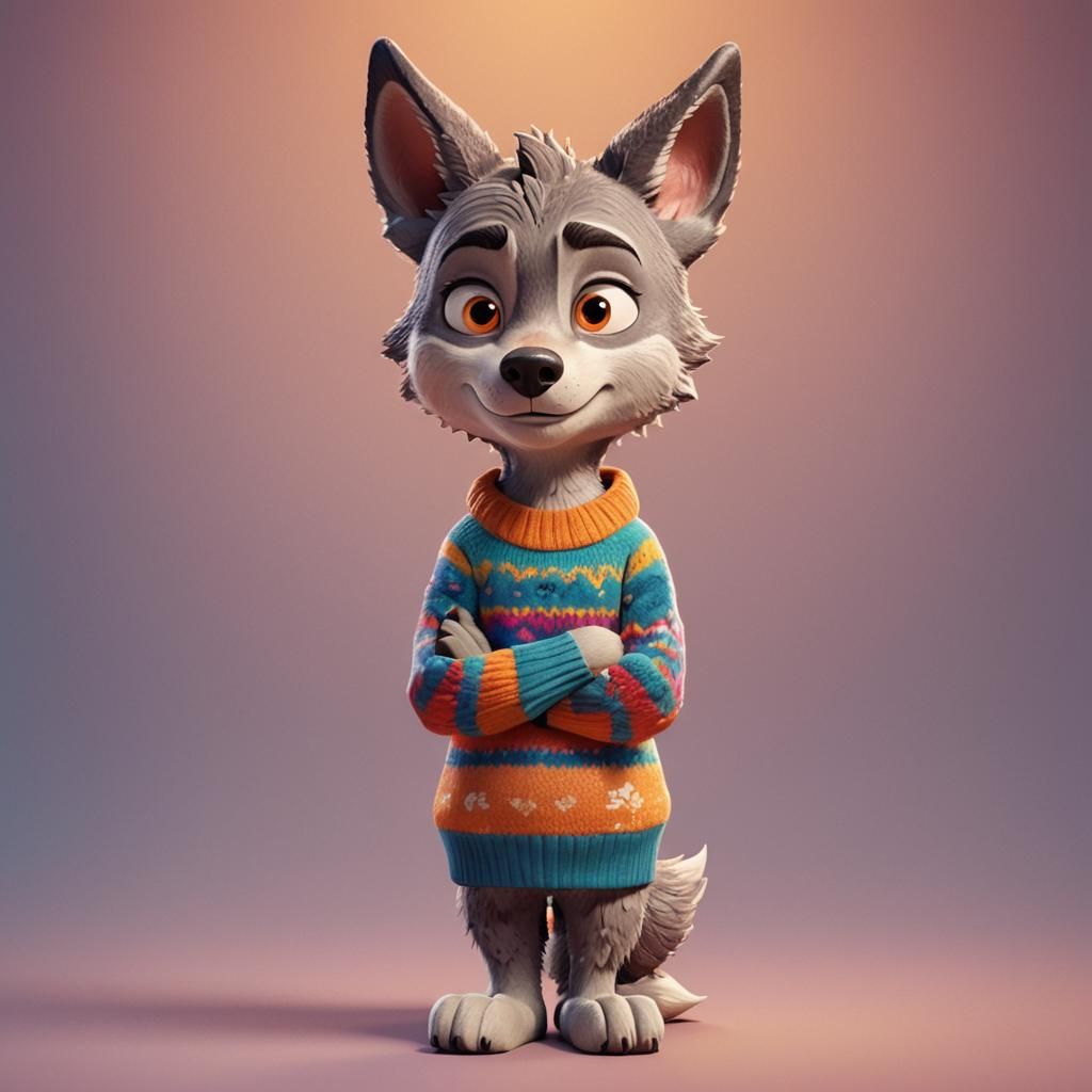 Angry Wolf in Pixar-Style 3D Digital Art