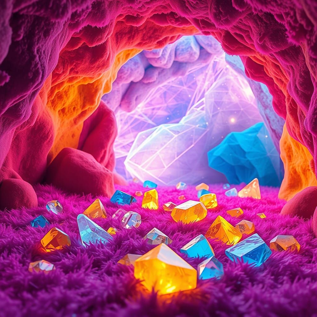 Vibrant Gemstone Shards in Whimsical Cave Wonderland
